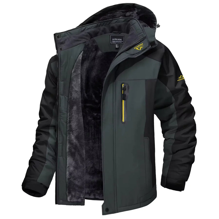 Warme Herren-Outdoorjacke mit Kapuze und Fleecefutter, Camouflage oder einfarbig, für den Winter