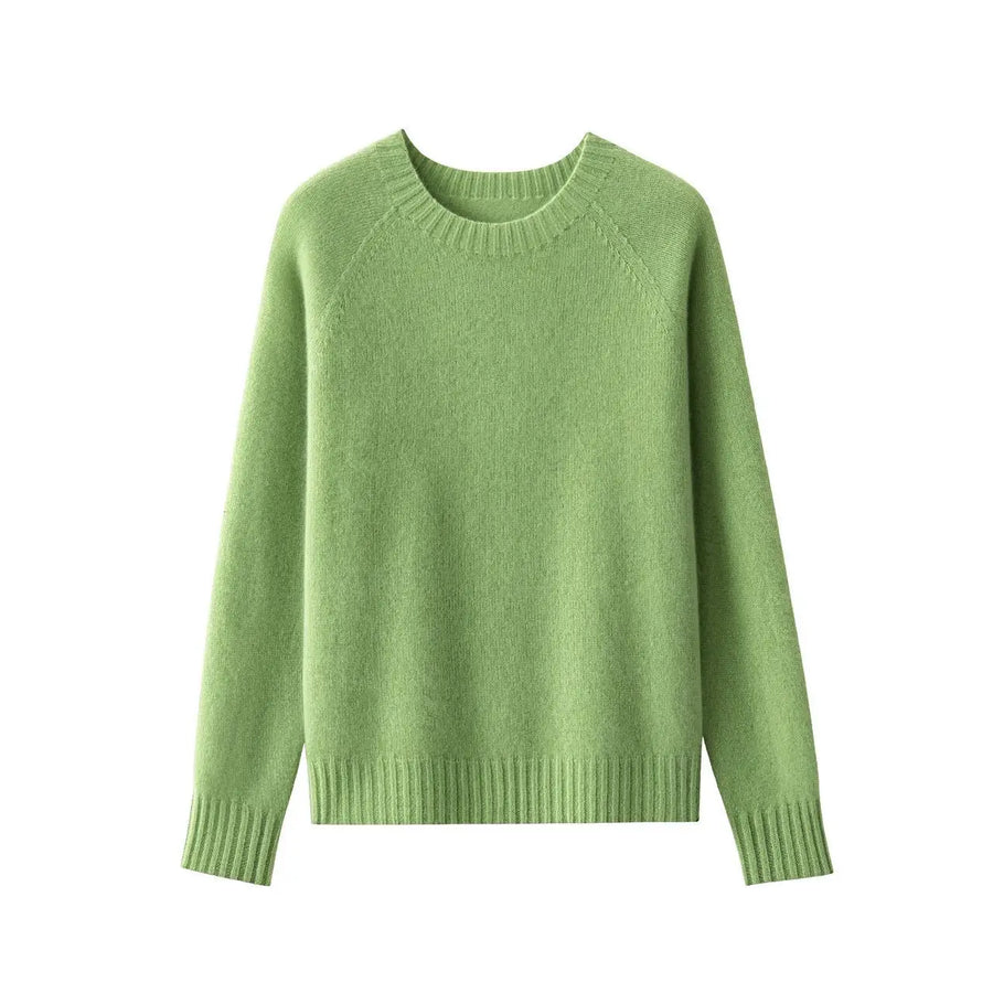 Women's soft solid-color crew-neck long-sleeve sweater