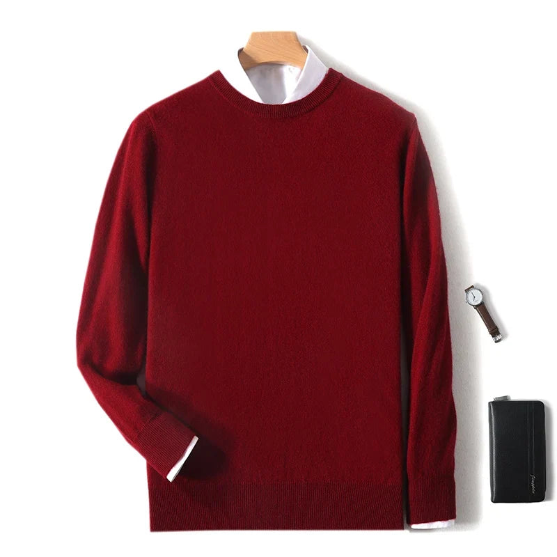 Pull homme col rond uni en maille douce à manches longues