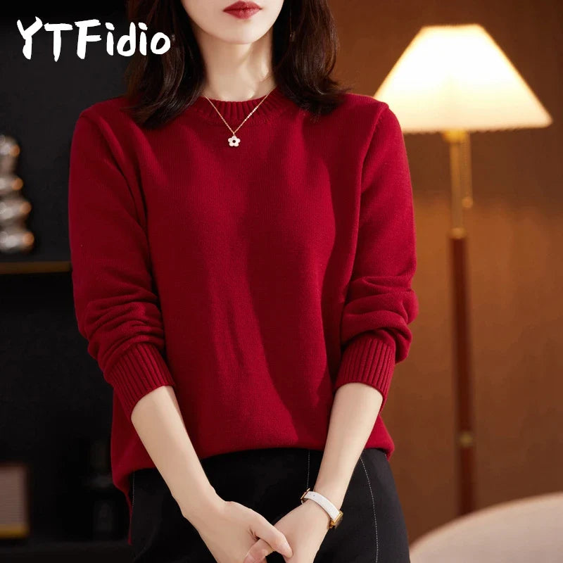 Pull Ras du Cou Coupe Classique en Maille Unie pour Femme