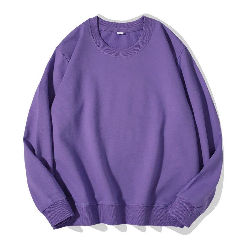 Sudadera informal lisa de cuello redondo, de tejido suave