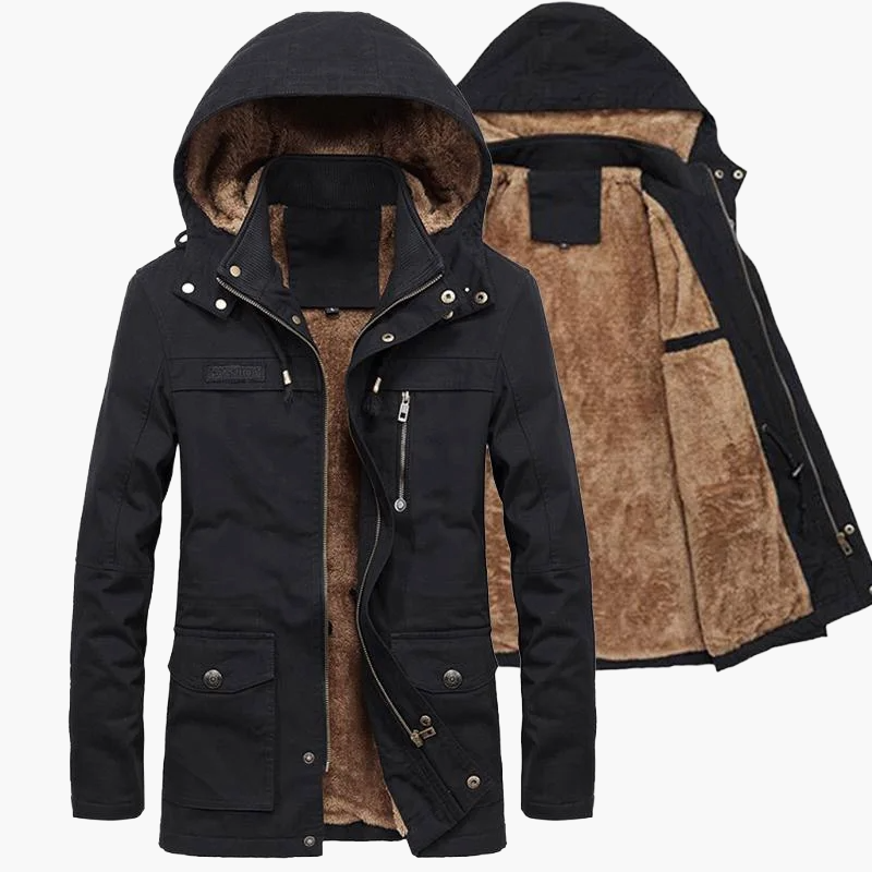 Men's winter hooded jacket urban casual style – warm and trendy long coat