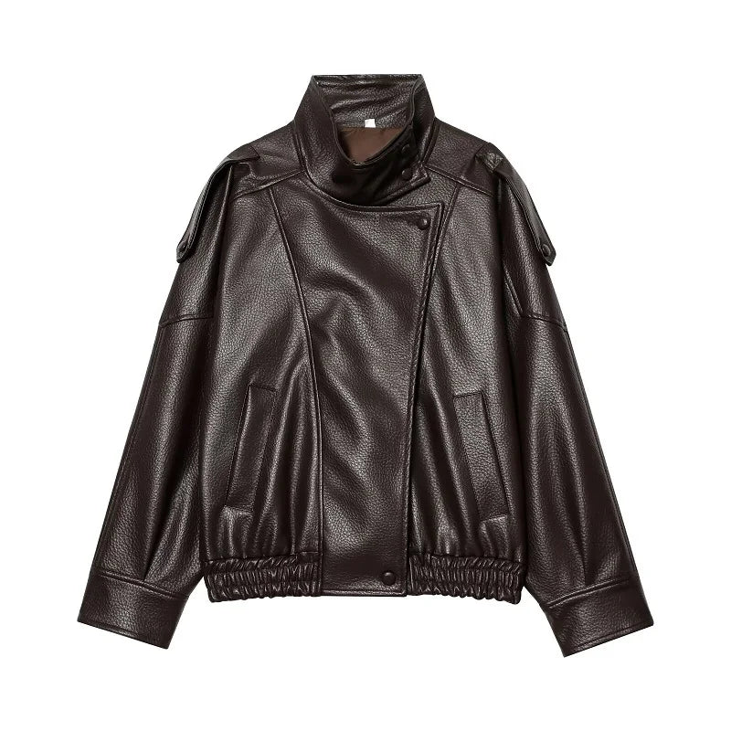Veste courte style bombardier femme col montant asymétrique