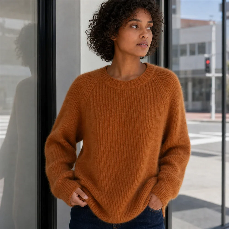 Jersey acogedor de cuello redondo y mangas raglán para mujer