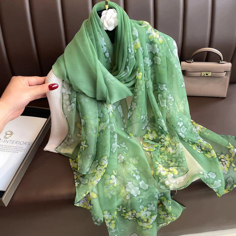 Lightweight women's scarf with landscape or floral patterns