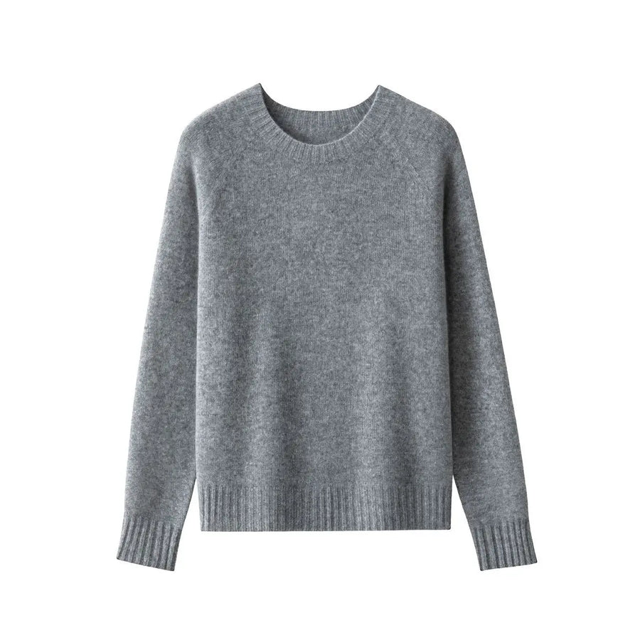 Women's soft solid-color crew-neck long-sleeve sweater