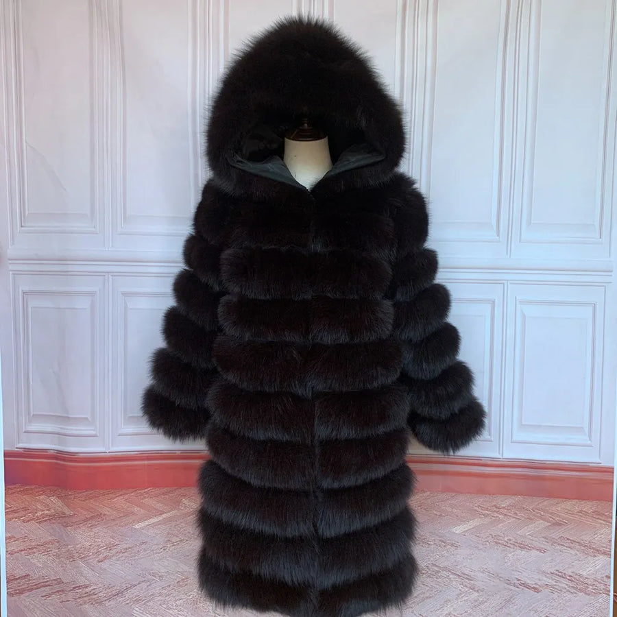 Manteau long à capuche en fourrure synthétique pour femme, style doudoune épaisse