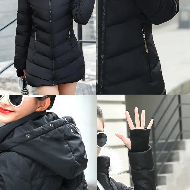 Cappotto invernale elegante da donna con cappuccio e collo in pelliccia sintetica – Stile urbano caldo e chic