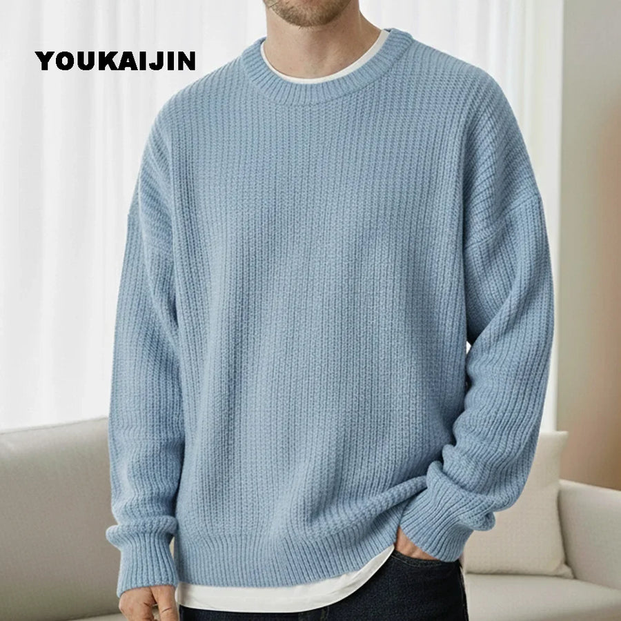 Herren-Rippenstrickpullover mit Rundhalsausschnitt und lässiger Passform