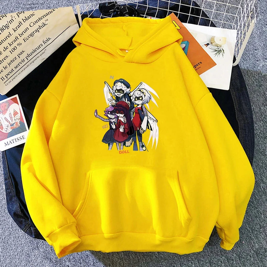 Felpa con cappuccio unisex con stampa anime, tasca a marsupio e coulisse