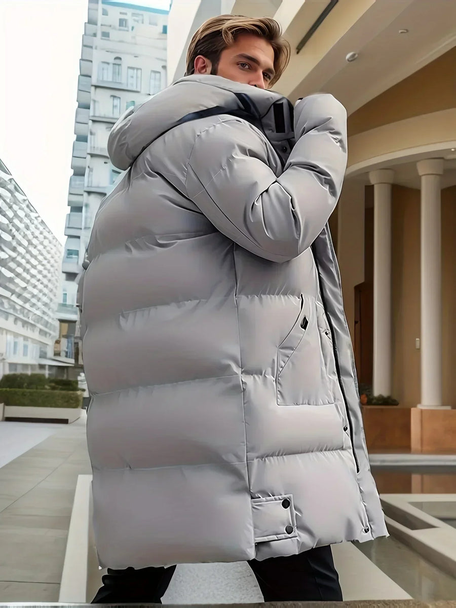 Manteau Doudoune Longue Homme Rembourré à Capuche avec Poches Grise
