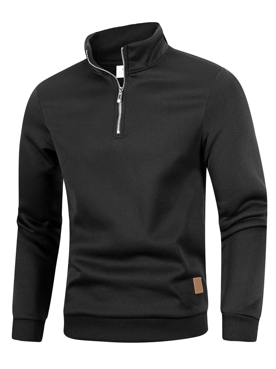 Men's Zip-Up Stand-Up Collar Long-Sleeve Sweater – Thick Solid-Color Knit