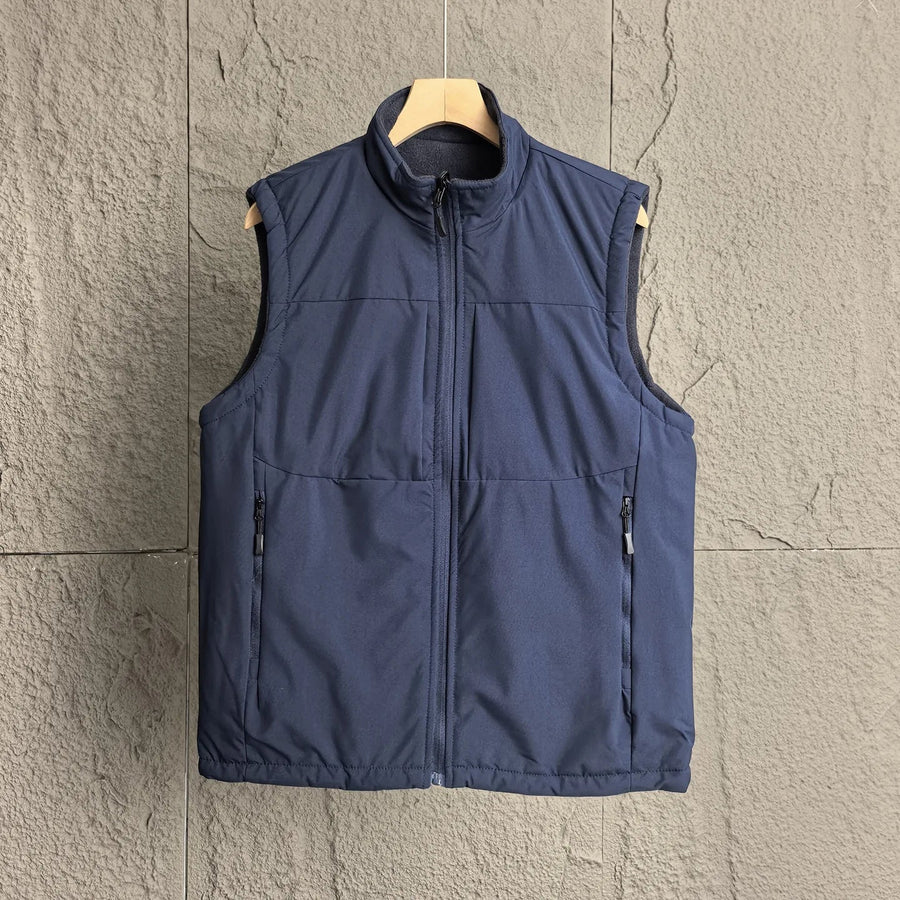 Chaleco negro acolchado para hombre, sin mangas, con cuello alto y bolsillos con cremallera