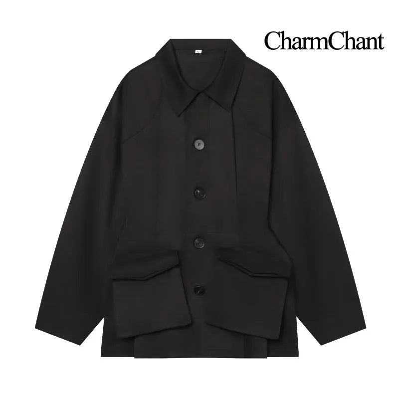 Giacca camicia casual da donna, tinta unita, con tasche applicate e colletto classico
