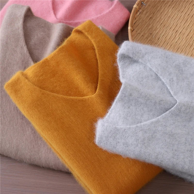 Maglione donna confortevole a collo a V, con maniche lunghe, in materiale morbido