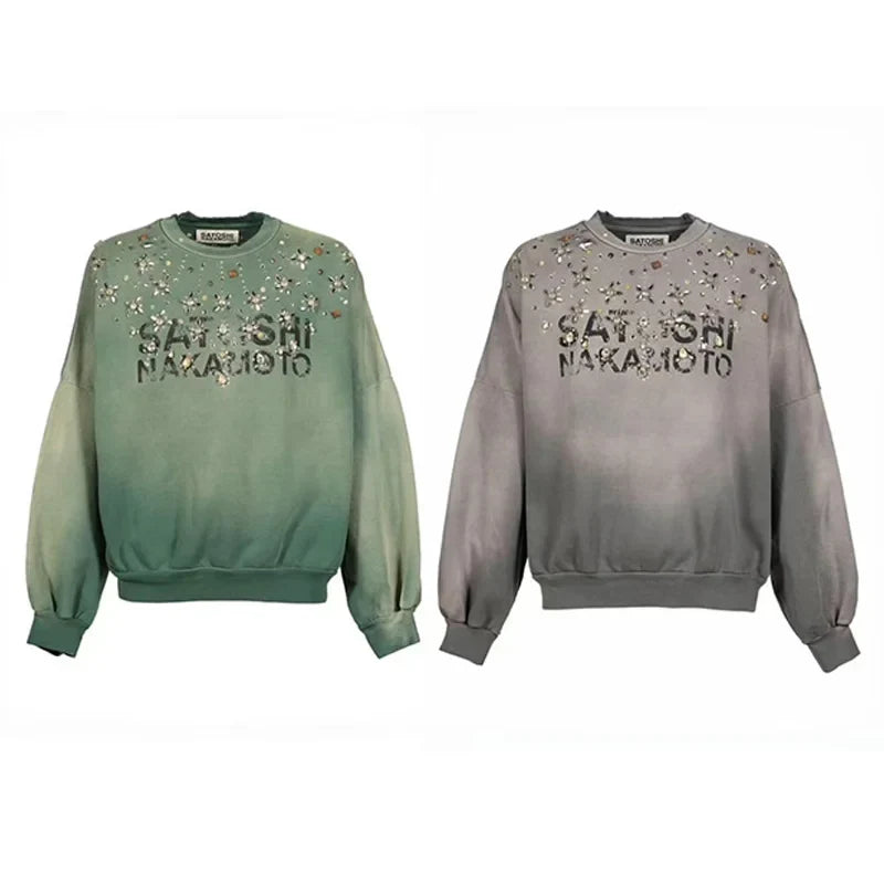Ombré sweatshirt för dam med text och utsmyckade detaljer