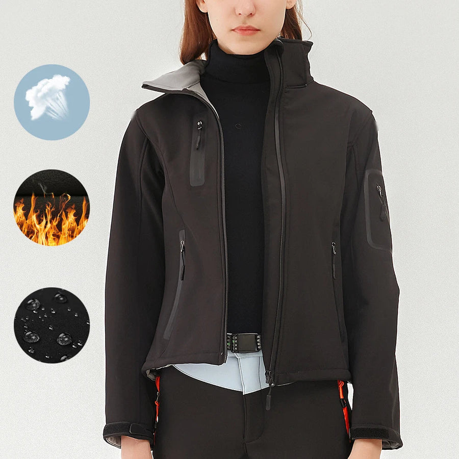 Veste Softshell Femme Zippée Imperméable Respirante Coupe-Vent avec Capuche Amovible