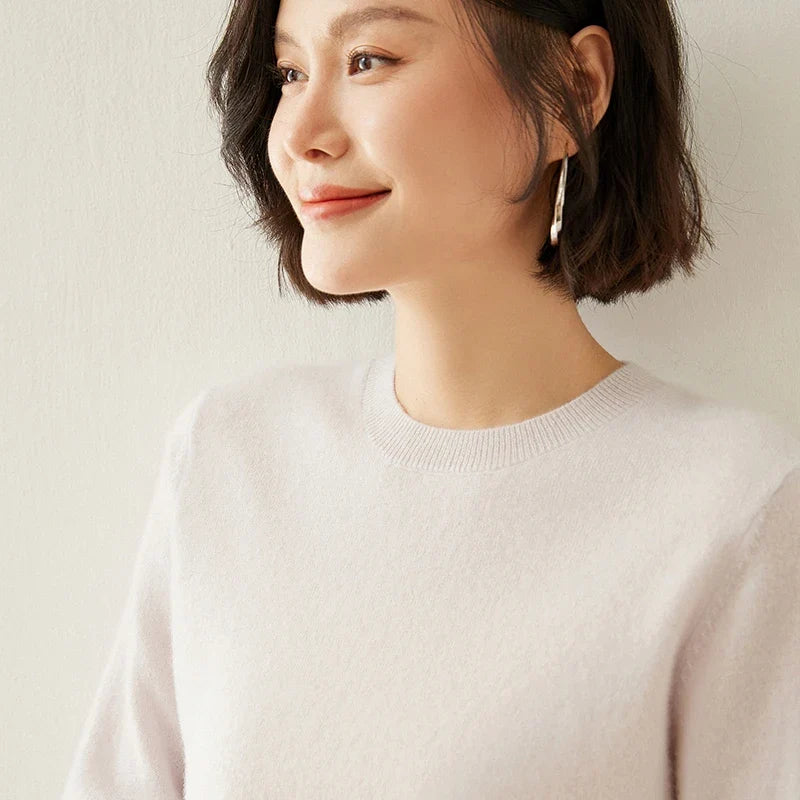 Maglione da donna in maglia morbida a girocollo e maniche lunghe