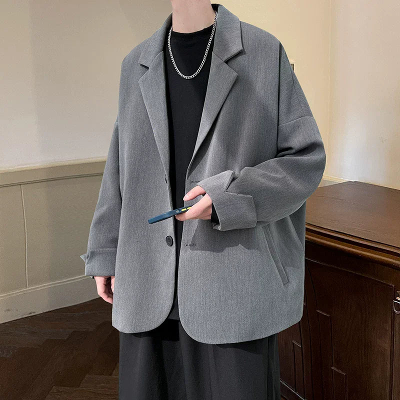Blazer Homme Coupe Ample Décontracté Revers Manches Longues