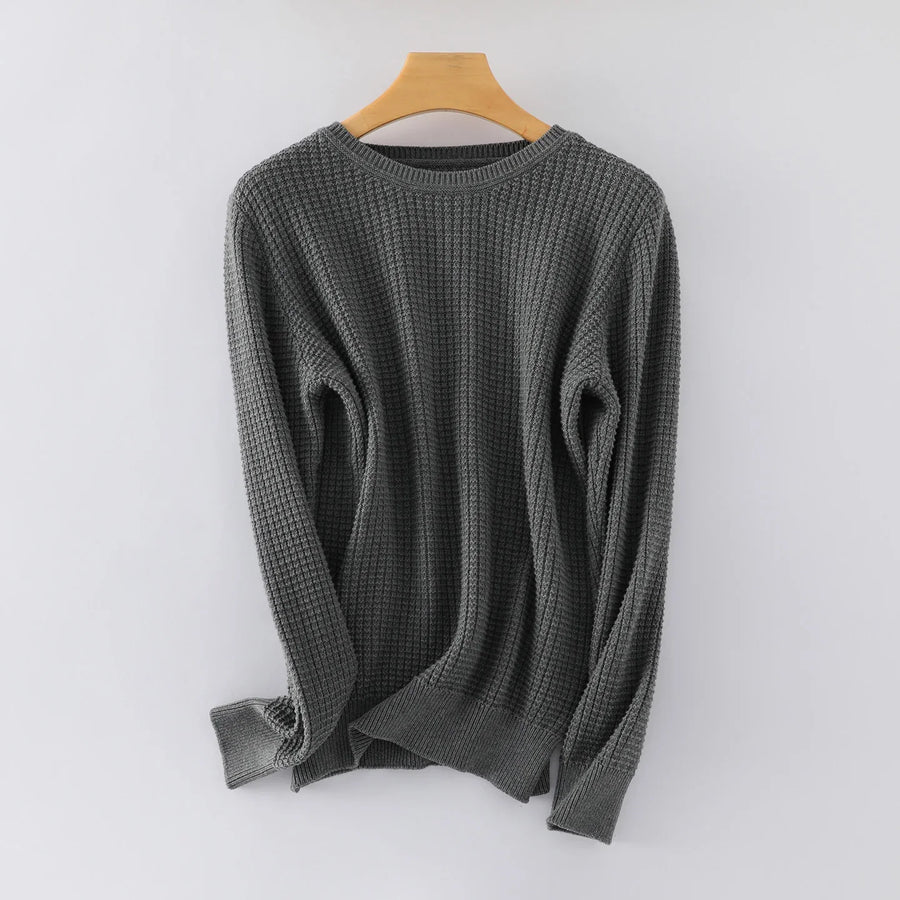 Jersey de punto gofrado de manga larga y cuello redondo para mujer