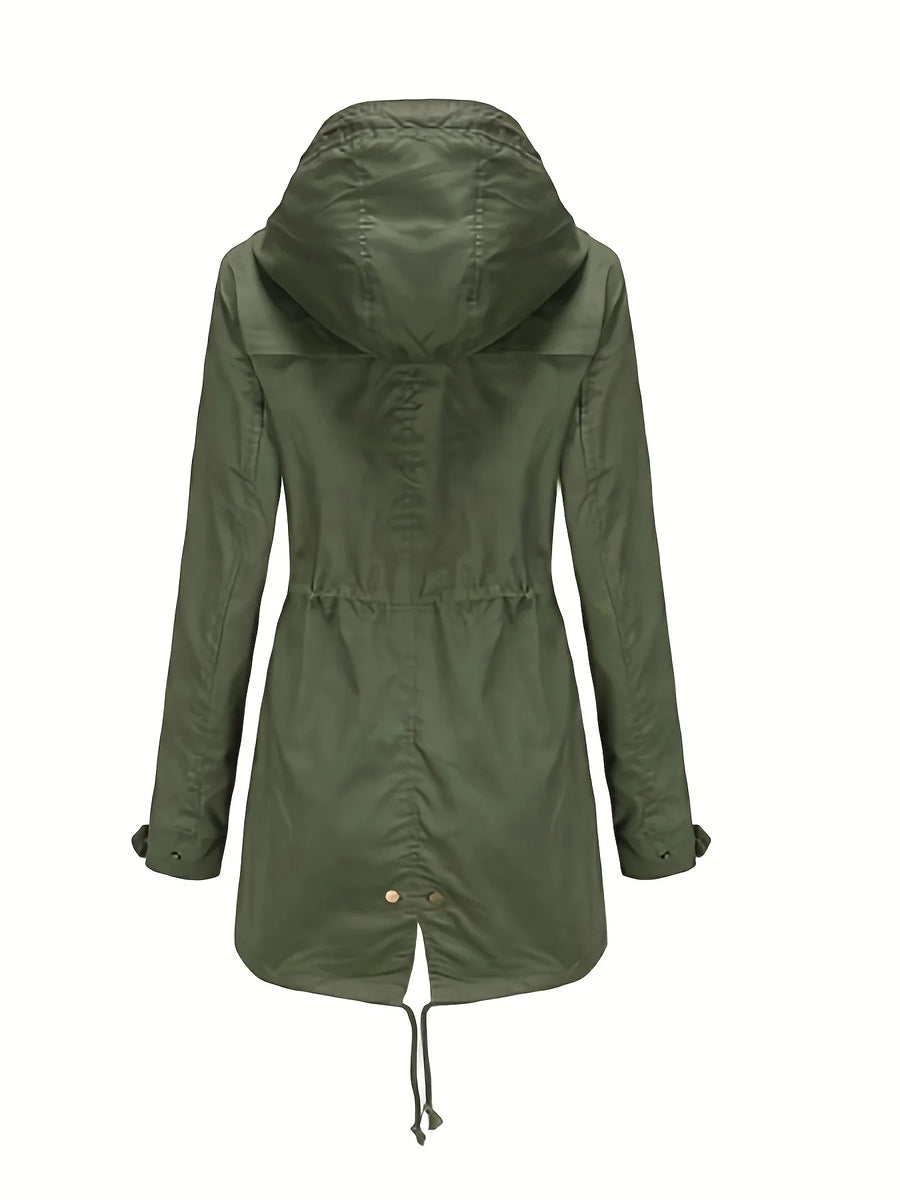 Veste imperméable femme avec capuche et cordon de serrage couleur unie