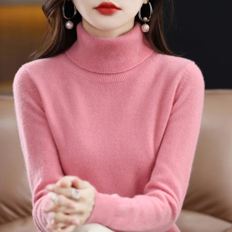 Jersey de mujer de cuello vuelto y mangas largas en color liso