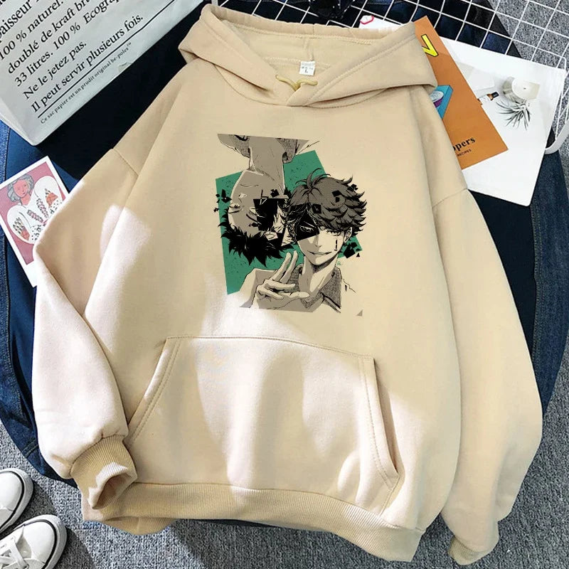 Unisex hettegenser med Haikyuu-grafikktrykk, avslappet stil