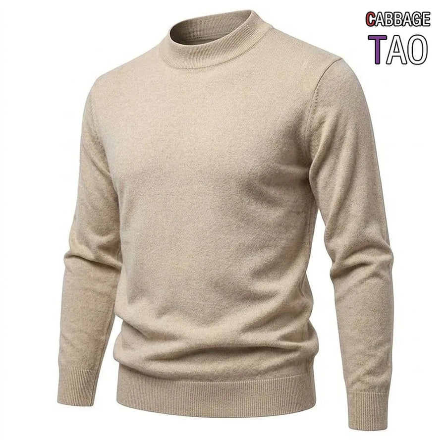 Maglione da uomo a collo alto a coste, maniche lunghe, tinta unita