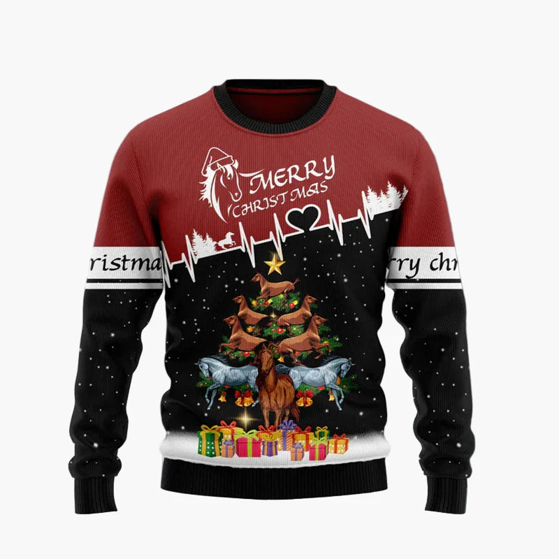 Maglione di Natale originale uomo – Felpa con motivo cavallo umoristico, stile festa e inverno