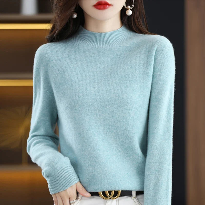 Pull col montant femme en maille douce, manches longues