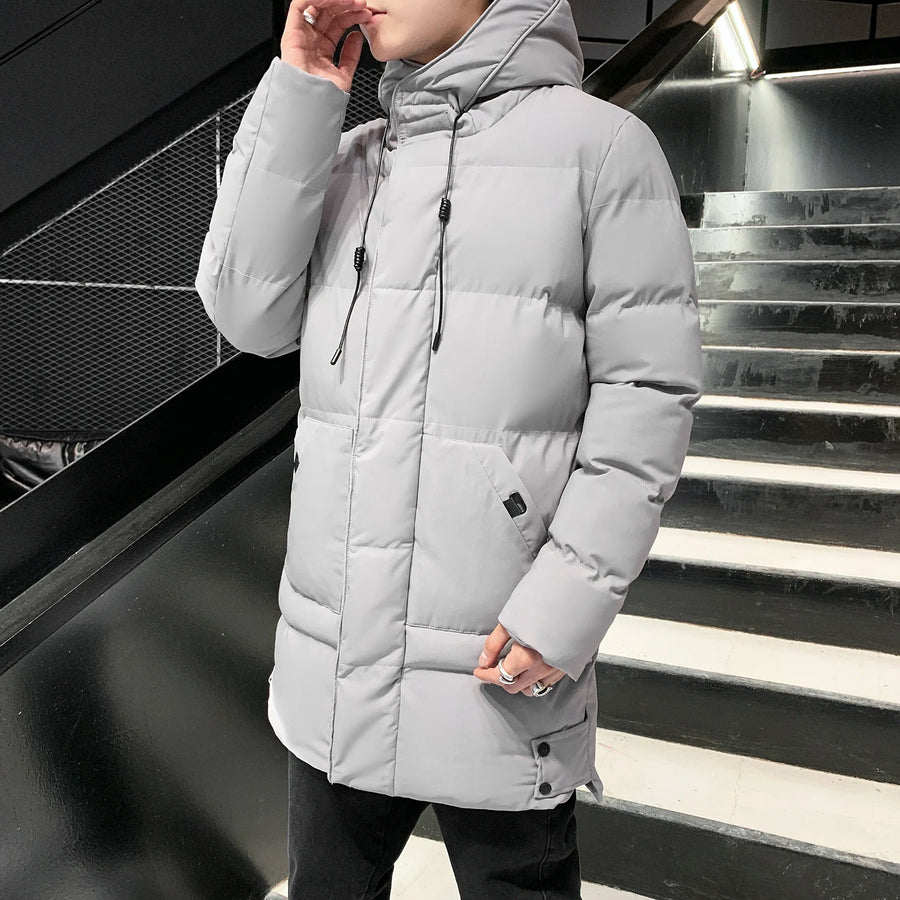Manteau d'hiver homme matelassé long à capuche uni