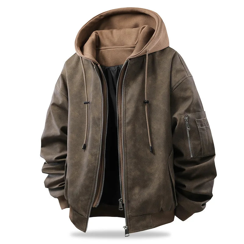 Veste Bomber Homme Capuche Noire Fermeture Éclair Manches Longues