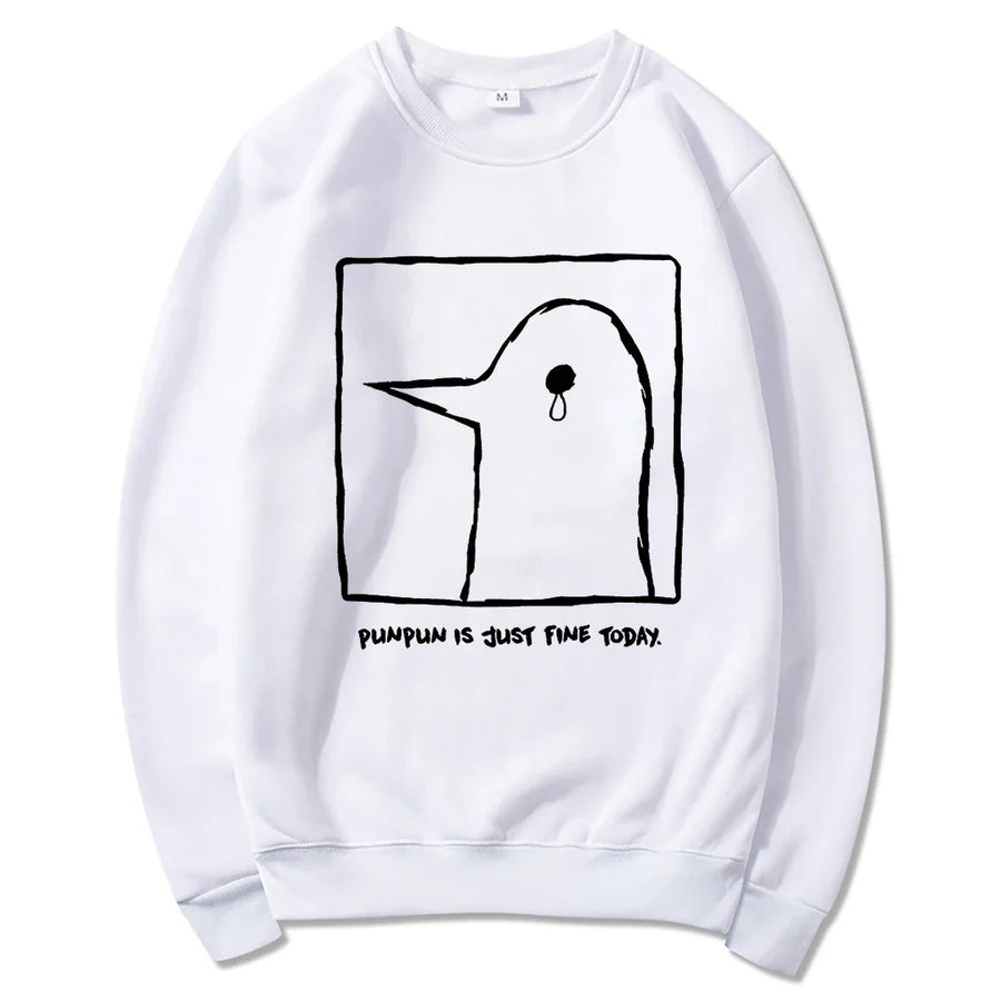 Oversize-Kapuzenpullover in Beige mit Motiv des traurigen Vogels „Punpun“
