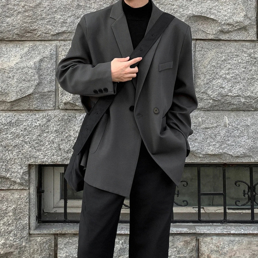 Blazer Homme Coupe Ample Décontracté Revers Manches Longues