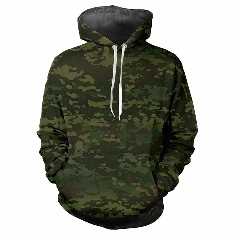 Sudadera de camuflaje con capucha para hombre, bolsillo canguro y cordones ajustables
