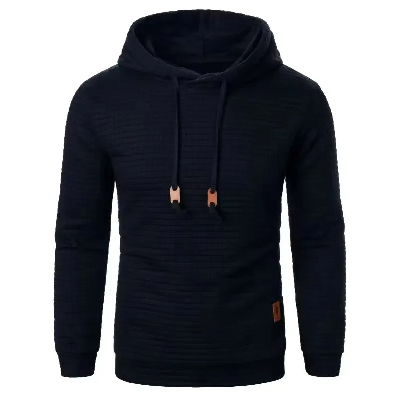 Strukturierter Strick-Kapuzenpullover für Herren in Beige mit Kordelzug
