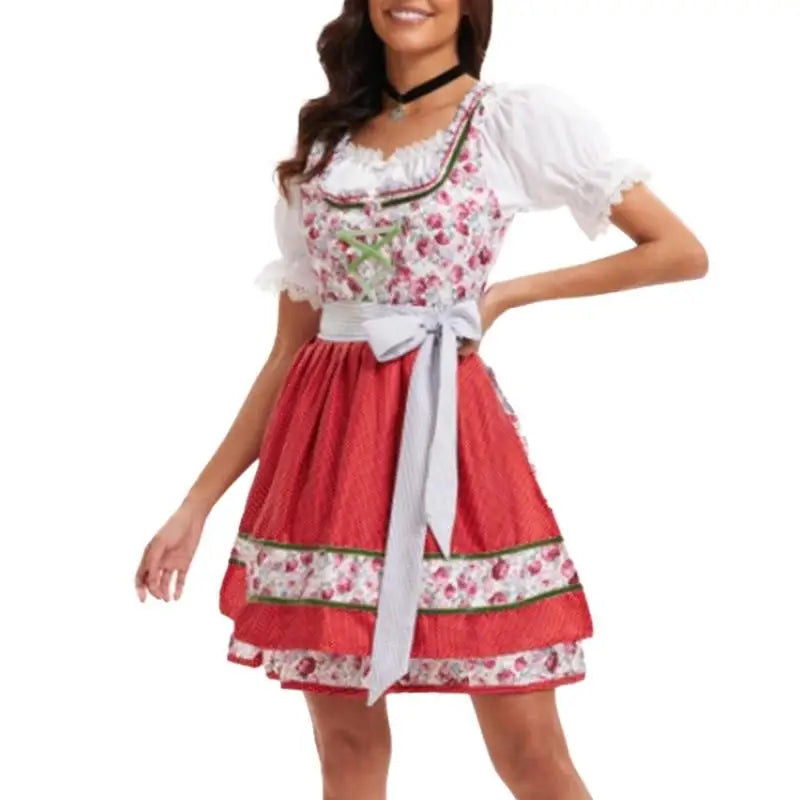 39BB ølkostume, dirndl, kjole, bluse, forklæde, tysk bayersk Oktoberfest-kostumesæt