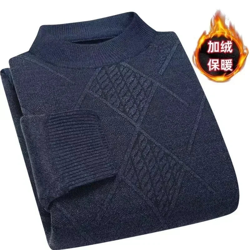Jersey de cuello alto para hombre, de punto jaspeado con estampado de rombos