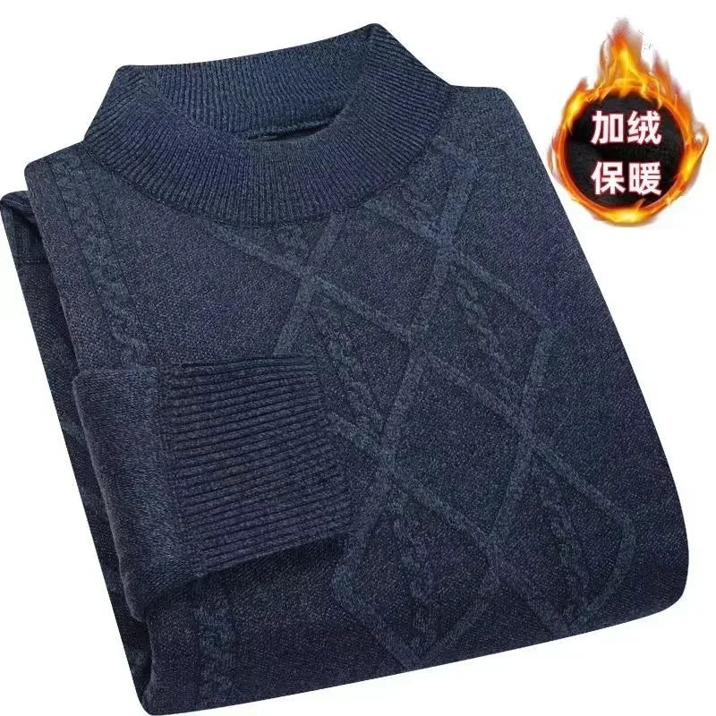 Jersey de cuello alto para hombre, de punto jaspeado con estampado de rombos
