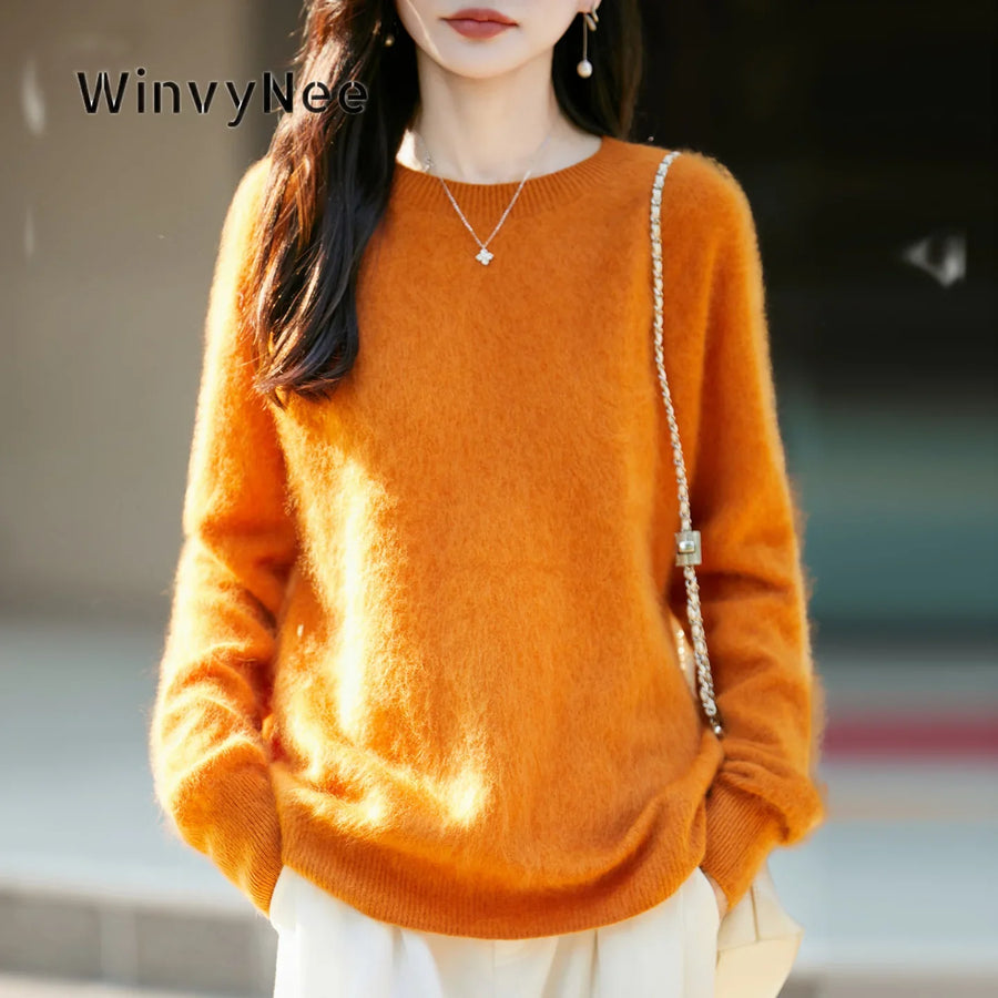 Women's cozy lightweight pale yellow crew-neck sweater