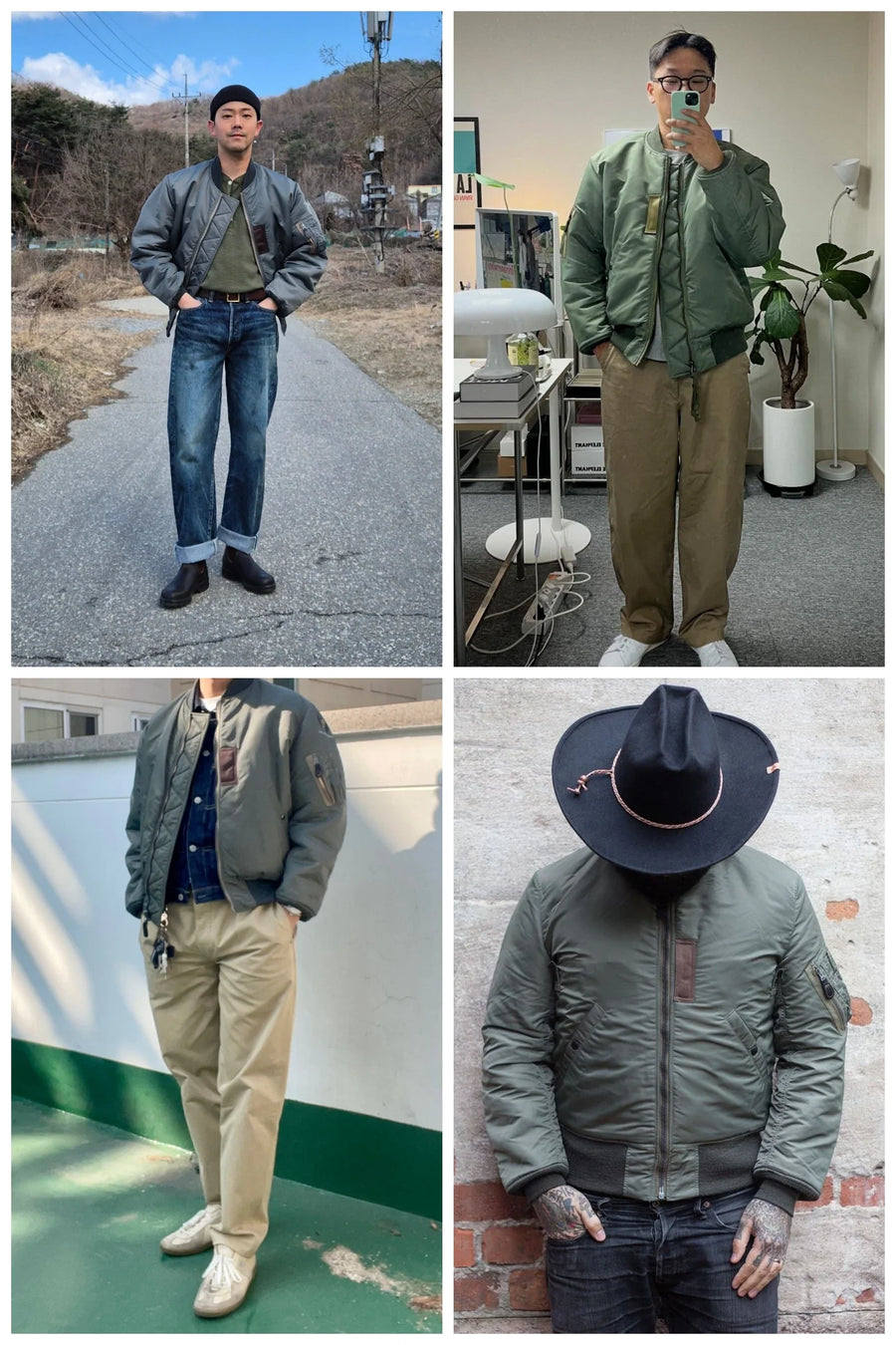 Bomber da uomo verde kaki a maniche lunghe con cerniera