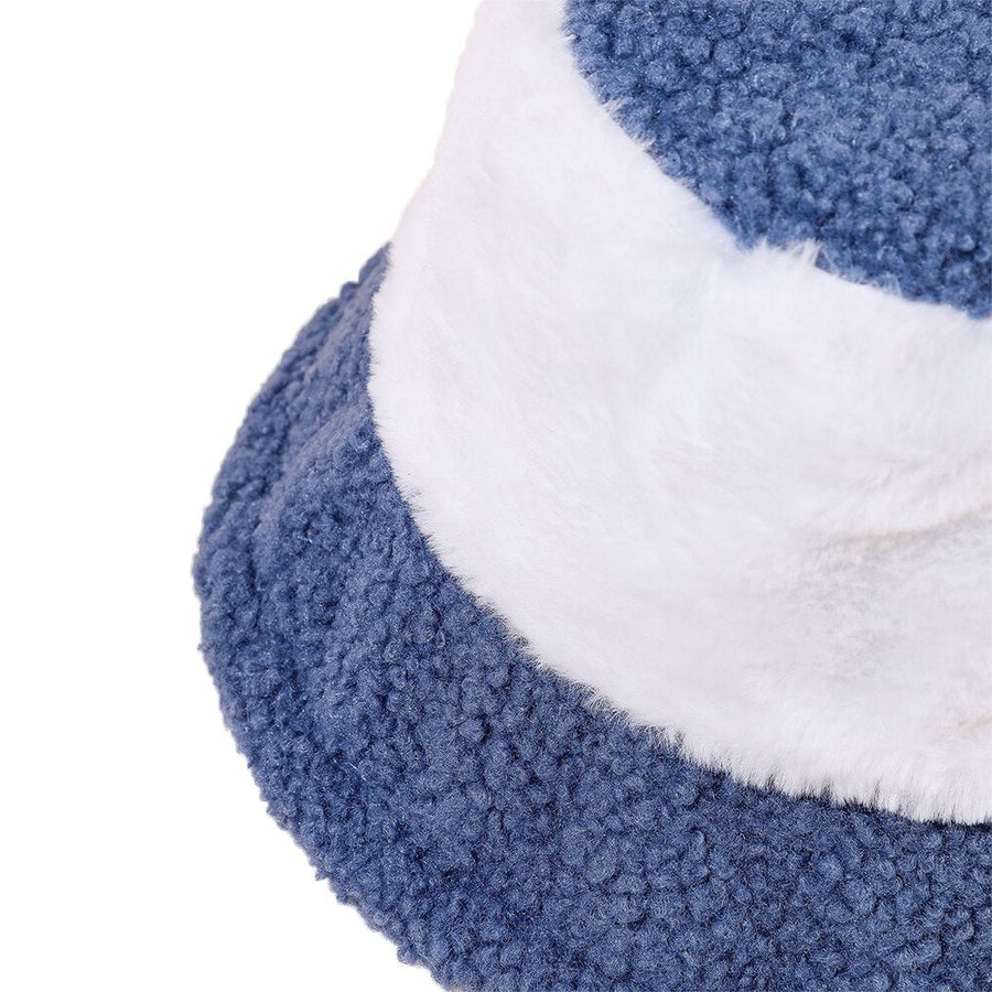 Soft Two-Tone Plush-Style Bucket Hat, Brown and Beige
