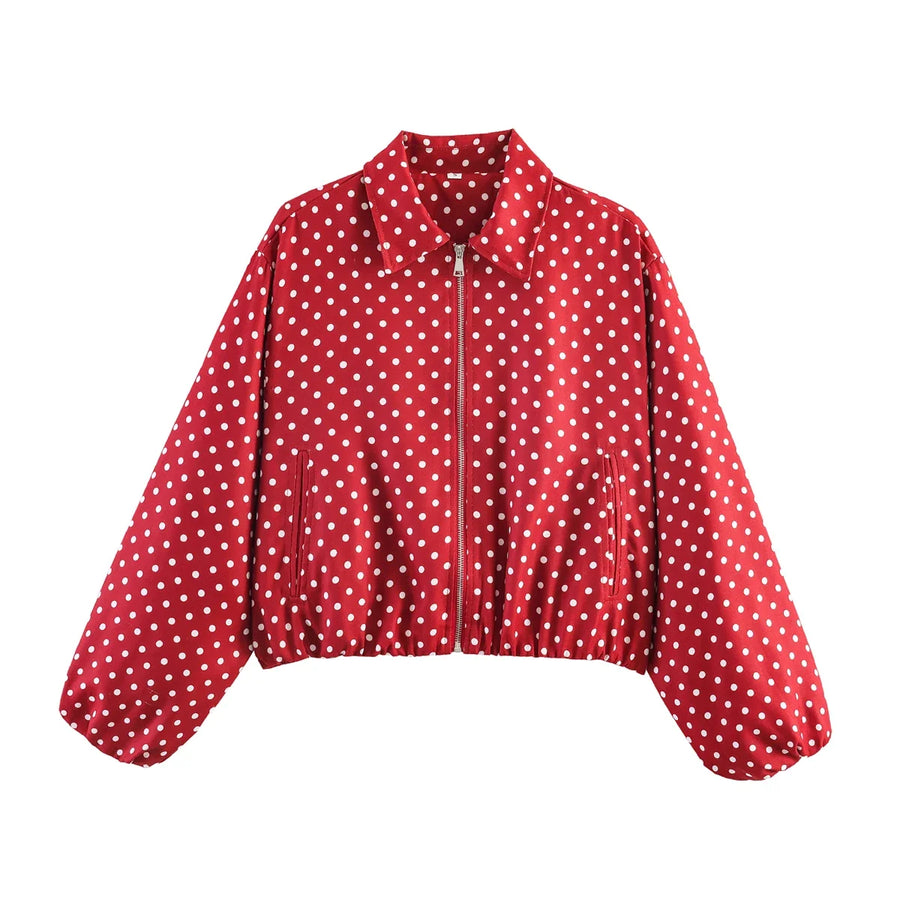 Women's Plain Short Women's Jacket with Zipper and Classic Collar