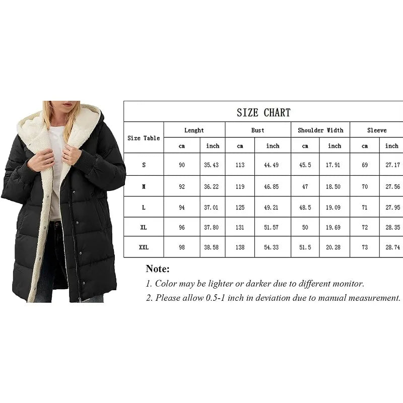 Cappotto invernale lungo trapuntato da donna con cappuccio foderato effetto montone