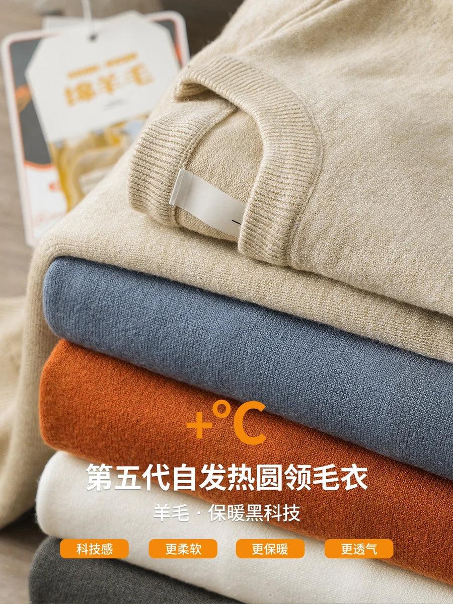 Maglione da uomo girocollo a maniche lunghe, lavorato a maglia fine, tinta unita