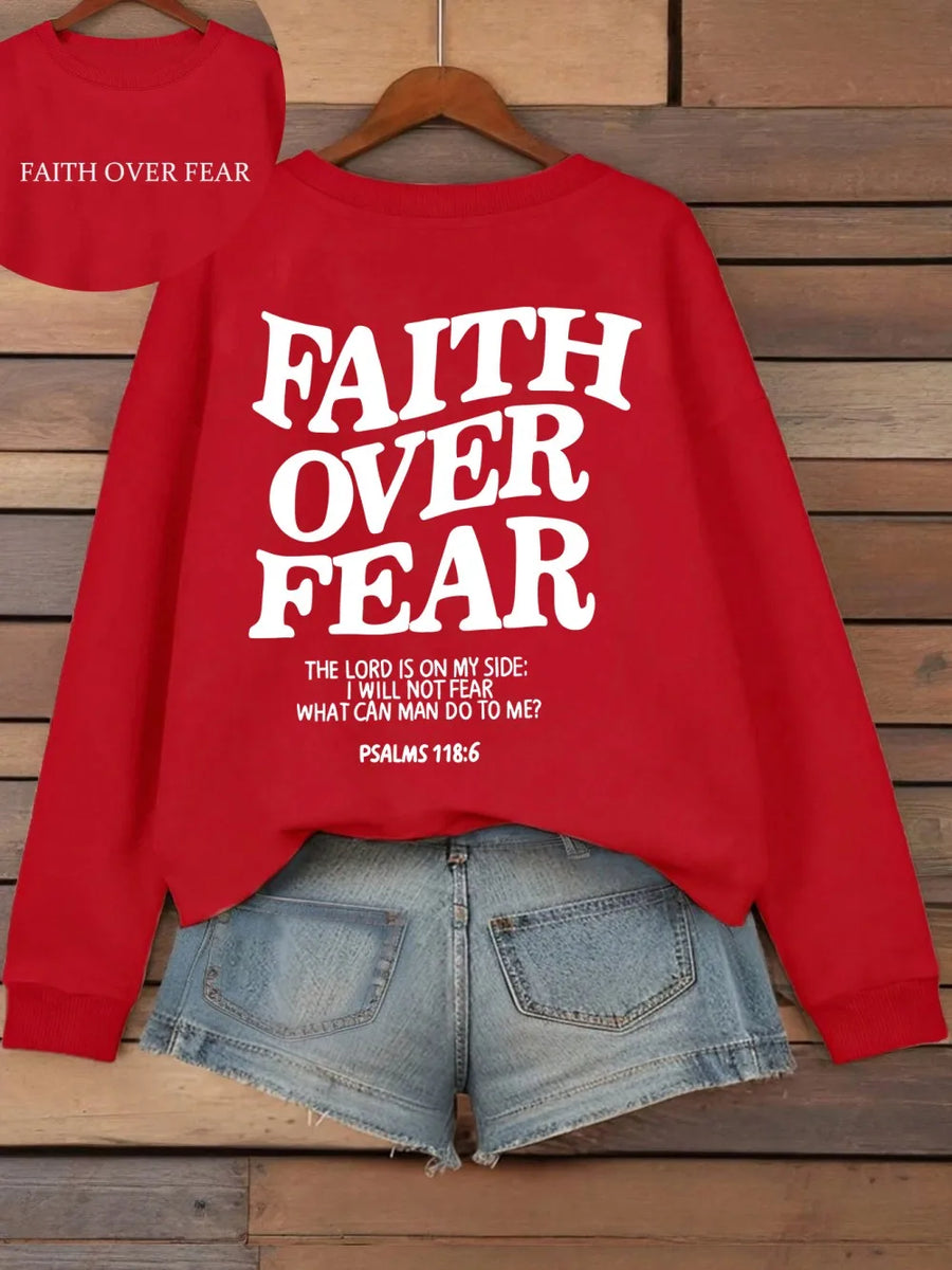 Felpa con cappuccio unisex a tinta unita con stampa "Faith Over Fear"