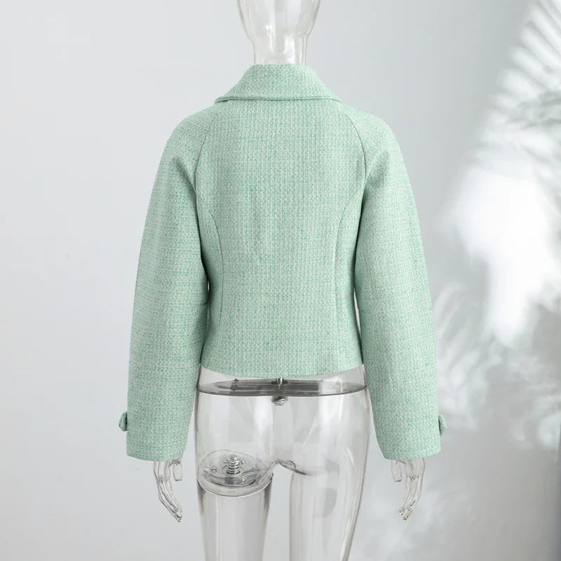 Giacca corta testurizzata da donna con collo verde menta