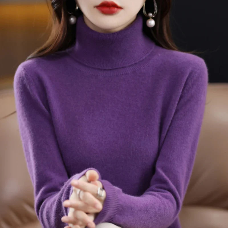 Jersey de mujer de cuello vuelto y mangas largas en color liso