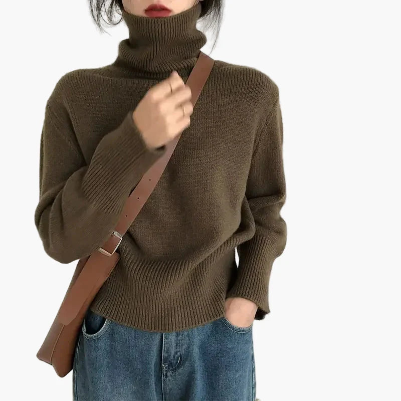 Jersey de cuello vuelto holgado estilo casual para mujer – Look elegante y cómodo para otoño e invierno