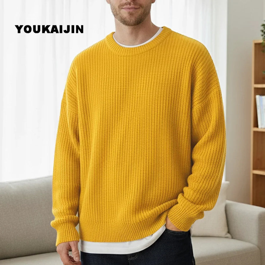 Herren-Rippenstrickpullover mit Rundhalsausschnitt und lässiger Passform